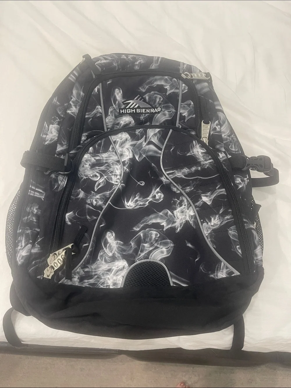 High Sierra Black Backpack with White Smoke Print